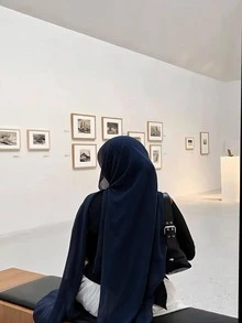 1件女款休閒雪紡希賈布頭巾，女用日常佩戴頭巾 - 深藏青色 - 查看 3