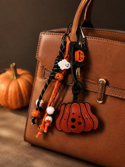Halloween Puppy Pumpkin Bag Charm, Creative Cartoon Design Keychain, Black And Orange Contrast Color, Creates Strong Holiday Atmosphere. Cute And Adorable Style, Suitable For Girls' Bags, Backpacks, Keys, Phone Decoration; Essential Small Gift For Halloween Parties, Fashionable And Versatile, Exquisite And Compact, Enhances Daily Outfit And Bag Decoration Personalized Charm, Hot-Selling Accessory For Cross-Border E-Commerce.
