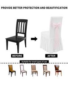 1/4/6pcs Solid Color Milk Silk High Back Long Skirt Chair Covers, Lace Mesh Back Decor For Banquet Wedding, Romantic Modern Elastic All-Season Universal Suitable For Living Room Dining Room Home Chair Decoration - White - View 3