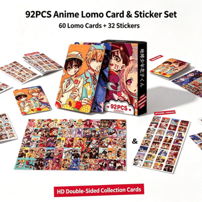 Set de 92 piezas de tarjetas Lomo y pegatinas de Toilet-Bound Hanako-Kun, caja con doble cara HD, fototarjetas coleccionables de anime y manga Jibaku Shounen Hanako-Kun, Hanako, Nene Yashiro, Kou Minamoto, tarjetas de intercambio, mercancía para fans de anime, regalo de cumpleaños, festivo, colección y decoración