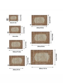 1PC Vintage Brick Red Jagged Border Print Beige Area Rug, Distressed Bohemian Style Faux Cashmere Rectangular Asymmetrical Edge Symbol Machine Washable Floor Mat, Suitable For Living Room Bedroom Study Home Decor - Multicolor - View 3