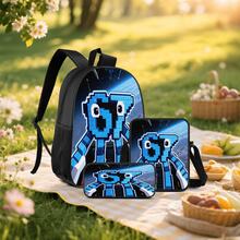 1PC/2PCS/3PCS Backpack, Shoulder Bag And Storage Bag, Blue Pixel Style Alien Creature Pattern With Starry Sky And Spaceship Background, Suitable For Office Workers Or Tech Enthusiasts For Daily Commute, Study And Travel - Printed Bag - View 8