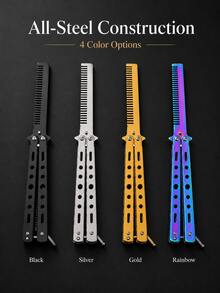 1pc Butterfly Practice Comb Foldable Men's Steel Comb Training Tool Flip Knife Comb Unsharpened Stainless Steel Suitable For Outdoor Beginners - Multicolor - View 11