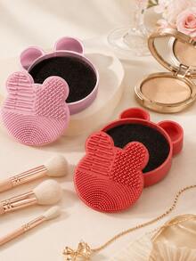 Cute Bear Makeup Brush Cleaning Box, Makeup Brush Cleaning Tool, Silicone Cleaning Brush, Quick Drying Makeup Brush Cleaning Box, Suitable For Women's Makeup Accessories Cleaning, Portable Vanity And Travel Essential, Best Gift For Women, Christmas Gift - Multicolor - View 3