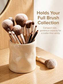 1pc 12oz Makeup Brush Holder, Large Capacity Makeup Brush Organizer Cup, Sculptural Wave Design Vanity Storage, Suitable For Vanity, Bathroom Countertop, Bedroom And Dorm Decor - New Corrugated Cylinder - View 4