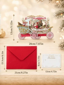 1pc 3D Christmas Pop-Up Greeting Card, Creative Holiday Paper Card, Elegant Carriage Design, Christmas Celebration Festival Decoration Card, Surprise Message Card - 3D - View 4