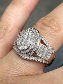 1pc Fashion Heavy Rhinestone Multi-Layer Round Diamond Ring, Geometric Luxury Exaggerated Wide Band Ring For Women And Men, Party Banquet High-End Accessory Gift Jewelry - White - View 3
