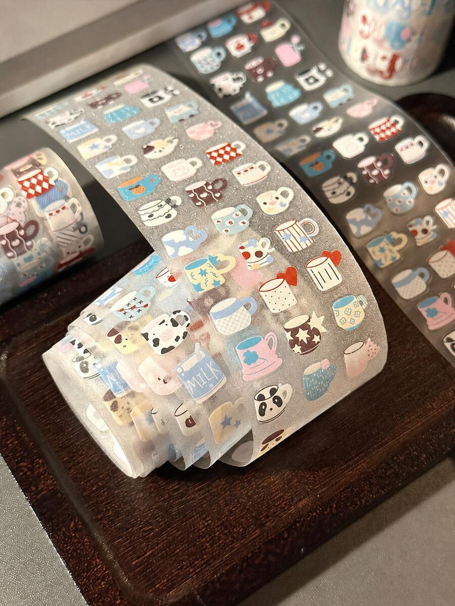 35cm/Roll Cute Coffee Cup Die-Cut Sticker Dispenser, DIY Decoration Cards, Scrapbook, Photo Cards, Phone Case Collage Material