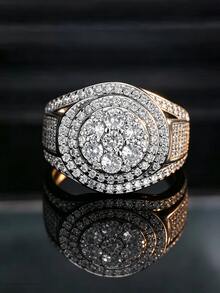 1pc Fashion Heavy Rhinestone Multi-Layer Round Diamond Ring, Geometric Luxury Exaggerated Wide Band Ring For Women And Men, Party Banquet High-End Accessory Gift Jewelry - White - View 6