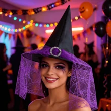 3 قطع قبعات ساحرة لحفلة الهالوين، إكسسوارات تنكرية للحفلات التنكرية، قبعات ساحرة من التول مع إبزيم فضي لتجمعات العطلات - متعدد الألوان - مشاهدة 3