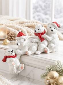 1pc Christmas Bear Lake & Polar Bear Reaching Resin Desktop Decor - Multicolor - View 3