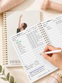 1pc Fitness Planner Notebook With Workout Sets, Cardio, Water & Progress Tracking Pages, Office Desk Accessories Office Supplies For Gym Planning, Halloween Gifts - A - View 4