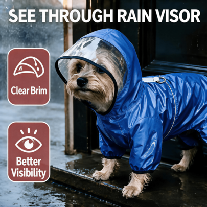 1pc Dog Raincoat/Transparent Rain Shield Visor Dog Four-Legged Raincoat/Waterproof Reflective Small Dog Teddy Yorkshire Pomeranian Outdoor Rain Protection Pet Rain Cape/Full Body Waterproof Unobstructed Vision Dirt-Resistant/With Leash Buckle Small Dog Four-Legged Raincoat