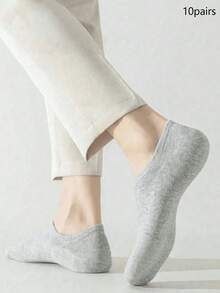 Round Toe Boat Socks 5/10 Pairs Women's Spring/Summer/Autumn Solid Black/White/Grey Low-Cut Invisible Socks, Men's Boat Socks, Invisible Socks, Autumn Socks, Winter Socks, Comfortable And Breathable, Black Socks, Women's Short Socks, Men's Short Socks, Student Socks, Girls' Socks, Back To School Season, College Style, Suitable For Gifts - White - View 7