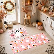 1/2pcs Halloween Ghost & Pumpkin Pattern, Vintage Diatomaceous Earth Mat, Super Absorbent, Non-Slip, Perfect For Bathroom, Kitchen And Dining Room, Quick Drying, Machine Washable, Perfect Gift For Home Decor And Bathroom Mat - Multicolor - View 2