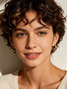 Charm-In 18K Gold Plated Copper Chunky Black Stripe Huggie Hoop Earrings, Click-Top Earrings For Women, Daily Office Party Statement Jewelry Gift - Gold - View 3