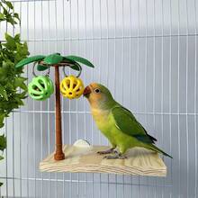 1pc Coconut Tree Shaped Bird Perch Stand, Decorative Parrot Bird Toy With Chewing Bell Ball, Boredom Relief Self-Entertainment Bird Stand, Perch, Cage Decoration For Budgies (Bell Ball Color Random) - A+B - View 1