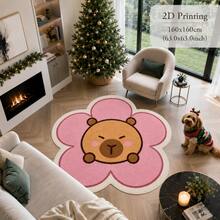 1pc, Washable Capybara Cartoon Faux Cashmere Decorative Rug, Non-Slip Polyester Fiber Suede Bottom, 7mm Overall Thickness, Suitable For Living Room, Bedroom, Entryway, Small Rug, Decorative Rug, Hallway Rug, Halloween, Gift, All Seasons, New Platform Style, Easy To Clean - Multicolor - View 4