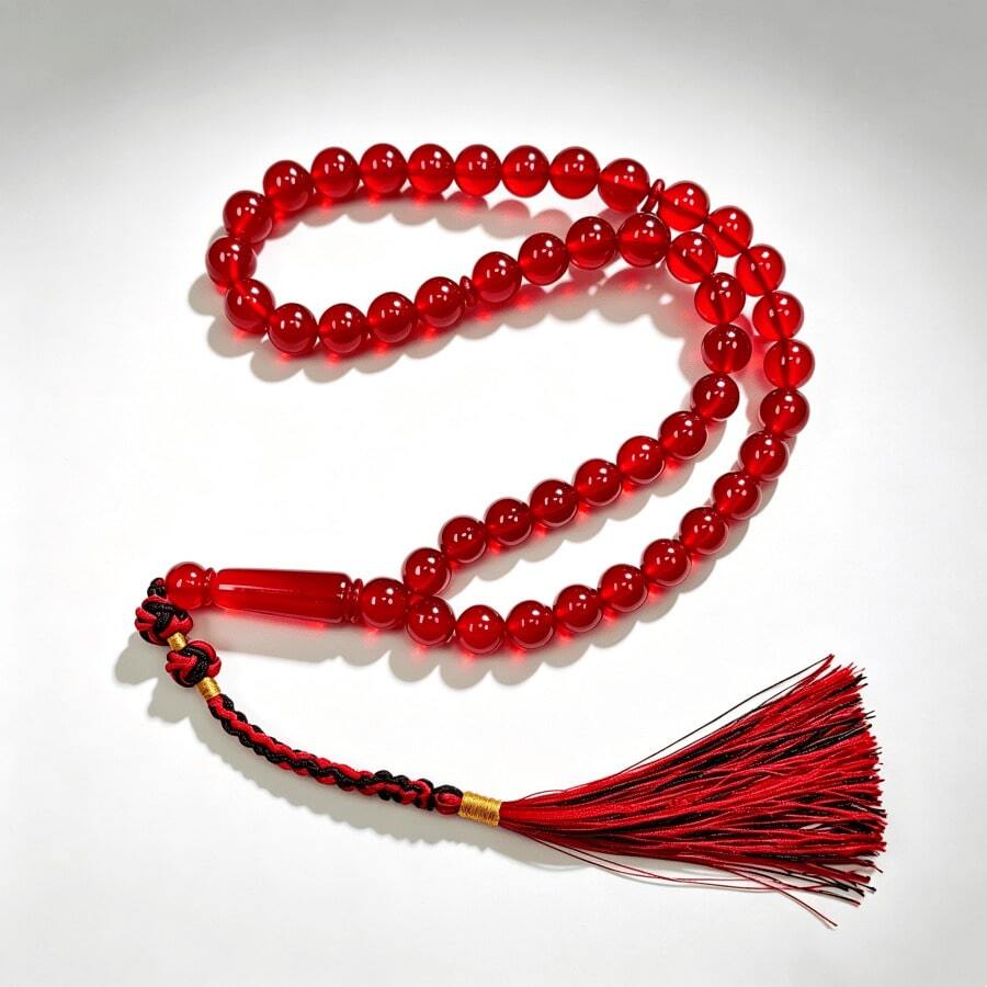 Muslim Prayer Beads Tasbih, Transparent Red Glossy Beads With Tassel, Handmade Islamic Religious Item Misbaha Decor, Suitable As Gift - Multicolor - View 1