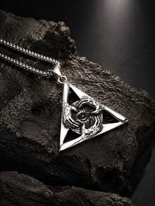 1 Buah Kalung Liontin Segitiga Mata Yang Maha Melihat untuk Pria Gaya Gothic Punk Vintage Streetwear Hadiah Pesta Sehari-hari - Antique Silver - View 2