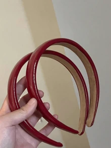 2pcs High Saturation Red Patent Leather Headbands, Elegant High-End Hair Accessories - Burgundy - View 2