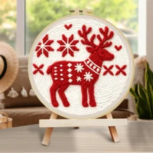 DIY Punch Needle Kit For Beginners Includes A Punch Needle, Yarn, Instructions, A Square Hoop And Pre-Printed Fabric , Christmas Reindeer. A Creative Craft Project For Wall Decor Or As A Gift. 20 X 20 Cm /7.9 X 7.9 In. - Christmas Reindeer - View 10