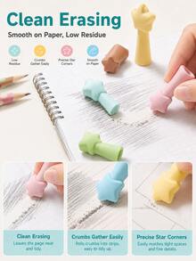 8pcs/Box Star Pencil Eraser Caps, Cute Pencil Topper Sleeve & Pencil Extender Caps For Kids, Kindergarten, Grade 1-2 School Supplies - Multicolor - View 4