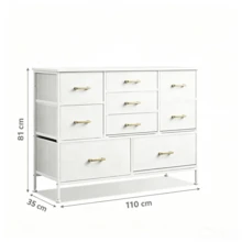 Bedroom Dresser With 9 Soft-Close Drawers, Versatile Storage Cabinet, Ideal As A TV Stand, 110 X 35 X 81 Cm - White - View 2