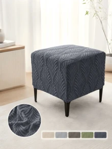 1pc Leaf Jacquard Ottoman Footstool Cover, Nordic Style Soft Ottoman Cover, Home Decor Sofa Footrest Cover, Suitable For Living Room And Bedroom - Multicolor - View 1