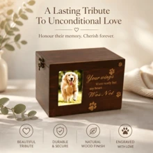 Wooden Pet Cremation Urn, Dog Ashes Casket Memorial Memory Box, Commemorative Keepsake Box For Pet Dogs Remembrance - Coffee Brown - View 1