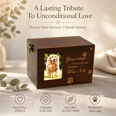 Wooden Pet Cremation Urn, Dog Ashes Casket Memorial Memory Box, Commemorative Keepsake Box For Pet Dogs Remembrance