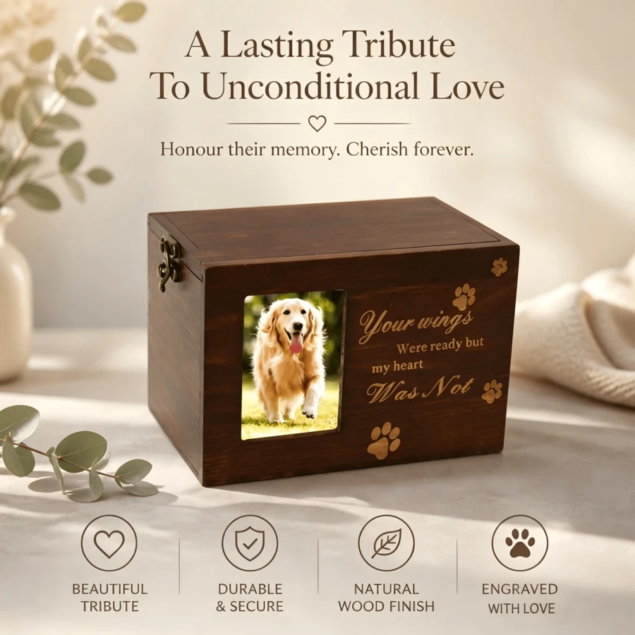 Wooden Pet Cremation Urn, Dog Ashes Casket Memorial Memory Box, Commemorative Keepsake Box For Pet Dogs Remembrance - Coffee Brown - View 1