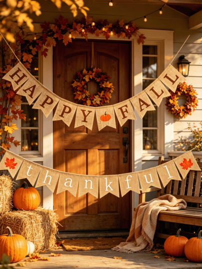 1/2pcs Pumpkin Logo Banner, Autumn Harvest Home Decor Banner, Fireplace Mantel Garland, Thanksgiving Party Decoration