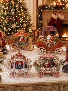 1pc 3D Christmas Pop-Up Greeting Card, Creative Holiday Paper Card, Elegant Carriage Design, Christmas Celebration Festival Decoration Card, Surprise Message Card - 3D - View 1