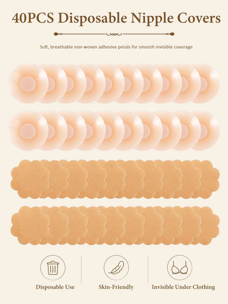 2/10/20pcs Silicone Adhesive Nipple Covers, Compact And Portable, Suitable For Travel, Beach, Dresses, Camisoles And Bikinis - Multicolor - View 1