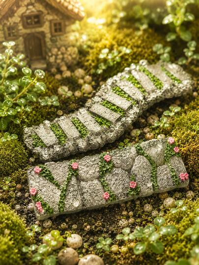 1pc Miniature Fairy Garden Stone Bridge , Moss & Flower Pathway Figurines For Terrarium, Succulent Planter, Dollhouse & Micro Landscape Decor, Rustic Garden Accessories, DIY Fairy Garden Supplies, Cute Outdoor Patio Ornament, Garden Lover Gift