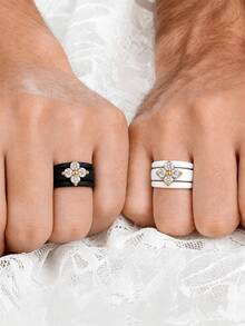 3PCS Silicone Zirconia Clover Ring Set, Sizes 6-9, Suitable For Couples, Girlfriends, Friends, Holiday Gifts, Valentine's Day Gifts - 3PCS Clover Silicone Ring - Gold - View 3