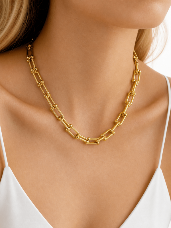 1 pieza Collar de cadena de acero inoxidable dorado con forma de herradura en U, adecuado para mujeres