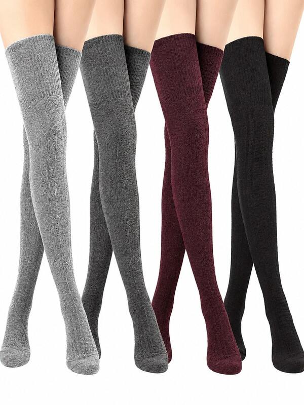 1/3 Pairs Women's Solid Color Over-The-Knee Socks, Warm Over-The-Knee Socks, Random Style, Soft Comfortable Versatile Autumn/Winter Socks, Suitable For Outdoor And Indoor Wear