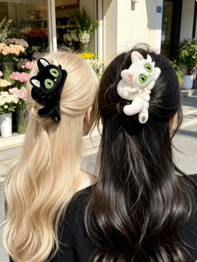 1個 秋冬 レディース かわいい動物型 ぬいぐるみヘアクリップ ヘアアクセサリー、日常のコーディネートに適し、ギフトとしても使用できます