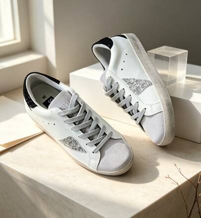 GGDB Old Dirty White Shoes Star Flat Casual Height-Increasing Oversized Skate Shoes Versatile Gold Star / Silver Star