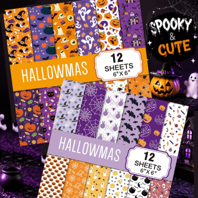 12 Sheets Halloween Scrapbook Paper 6"X6", Spooky Pumpkin Witch Ghost Pattern Double-Sided Cardstock For Junk Journal Card Making Halloween Crafts Gift Wrapping, Scrapbooking Supplies, Halloween Decoration, Paper Products
