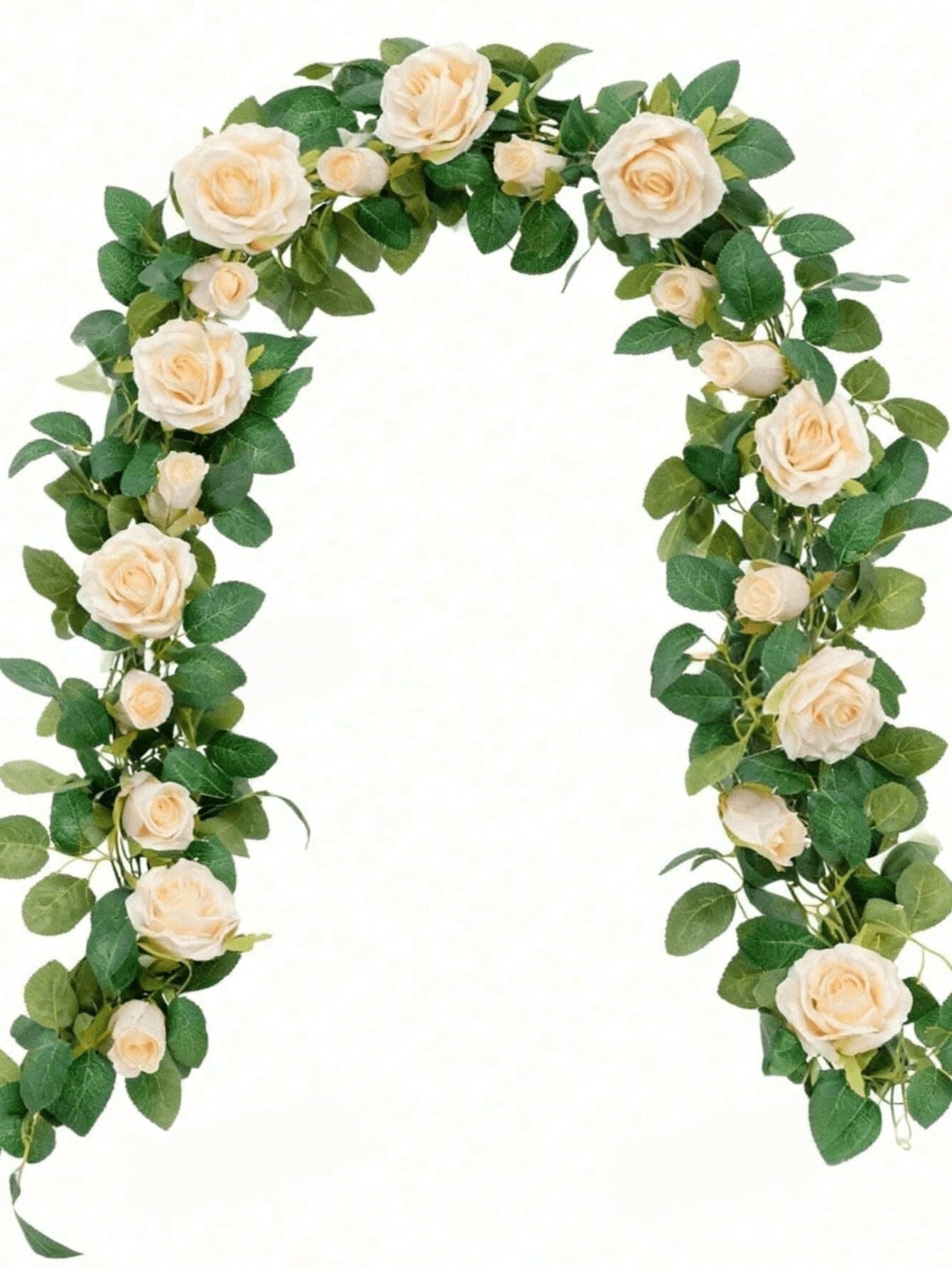 2/1 pieza Corona de enredadera de rosas artificiales color champán, guirnalda de flores artificiales, corona de rosas falsas, adecuada para decoración navideña, decoración de regalo del Día de San Valentín, decoración de regalo del Día de la Madre, decoración de boda, decoración de gabinete, decoración de pared interior, decoración de mesa, decoración de habitación, decoración de barandilla de escalera - Champán - Ver 1