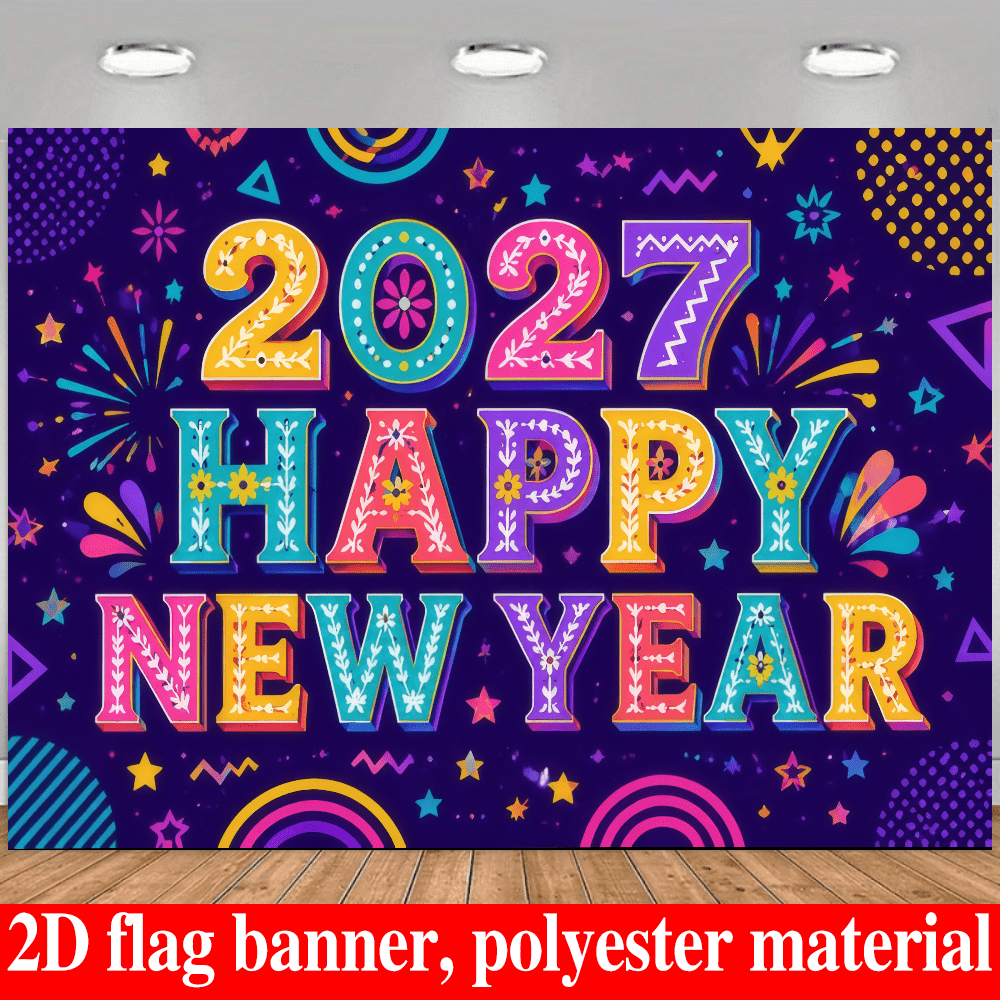 2D Flat 2027 New Year Theme Party Banner Background With Spanish New Year Wishes, Fireworks, Champagne, Disco Ball, City Night View Elements, Made Of Durable Polyester Material, No Power Required, Suitable For Indoor_Outdoor New Year Celebration, Can Be Used As Wall Decoration, Photo Backdrop, Suitable For Home Gatherings, Office Events, Outdoor Parties, Studio Decor, Holiday Gift Giving, Lightweight And Easy To Hang