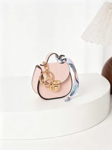 Mini Saddle Keychain Bag, Faux Leather Small Coin Purse With Random Color Scarf Decoration, Gold Lock Hardware, Small Storage Bag, Cute Handbag Charm, Suitable For Daily, Dating, Party Gifts, Multi-Color Mini Shoulder Bag Accessory - Multicolor - View 19