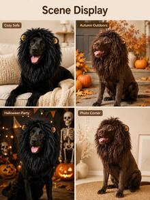 Pet Lion Mane Wig Hat With Ears, Suitable For Dogs, Halloween Costume Headpiece, Pet Outfit, Cute Animal Style Hat, Fun Party Accessory For Cats And Puppies, Holiday Dress-Up Gear, Photo Prop, Holiday Celebration, Puppy Accessory Set - Multicolor - View 9