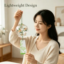 1pc Japanese Style Glass Wind Chime, Floral Printed Hanging Ornament With Paper Tassel For Window Home Patio Garden Decor - Japanese Wind Chime - View 6