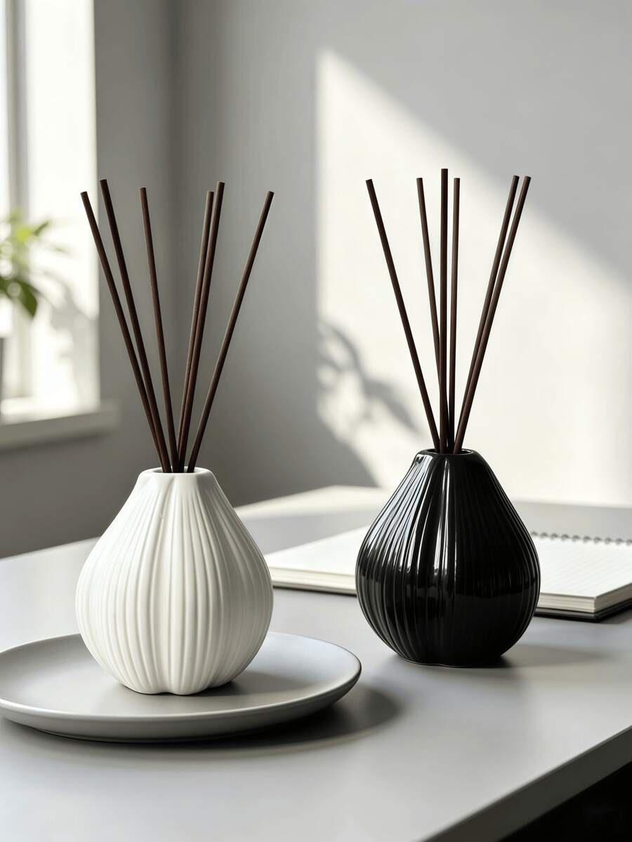 1pc Pear-Shaped Reed Diffuser Empty Bottle, Vertical Striped Texture Fragrance Refill Container, Minimalist Fragrance Vase, Bathroom Countertop, Bedroom Vanity, Living Room Shelf, Spa Table Decor, Home Atmosphere Decoration - Multicolor - View 1