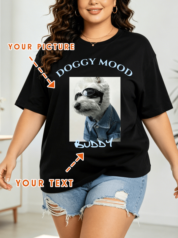 Camiseta Feminina Plus Size Solta Personalizada com Foto, Design Gráfico Personalizado, Envie sua Foto/PNG/Foto de Grupo, Texto/Nome/Bênção/Feriado/Aniversário Personalizado, Camiseta Esportiva Plus Size Feminina com Gola Redonda Solta, Camiseta Feminina com Design Gráfico Personalizado, Volta às Aulas Personalizada, Roupa Feminina de Verão, Top Preto Feminino, Team Building, Presente do Dia dos Namorados, Presente de Aniversário, Presente para Melhor Amiga, Top Feminino de Verão, Personalizado para Melhor Amiga