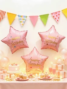 6/12pcs Pink Star Happy Birthday Balloons, Party Set Props, Decoration Props, Suitable For Forest Theme, Romantic Atmosphere Set Props - Pink Star-shaped Balloon - View 4